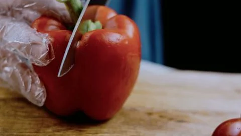 Appetizing fine dining angle: cutting beef into pieces for stewing Stock Photos