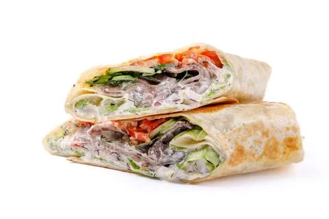 Appetizing fresh doner on white background for food delivery site 1 Stock Photos