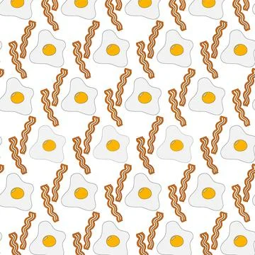 Appetizing fried eggs and bacon strips with spices. Seamless pattern for World Illustrazione stock