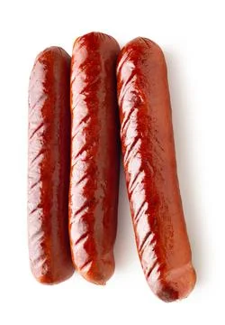 Appetizing fried sausages close-up on a white isolated Foto stock