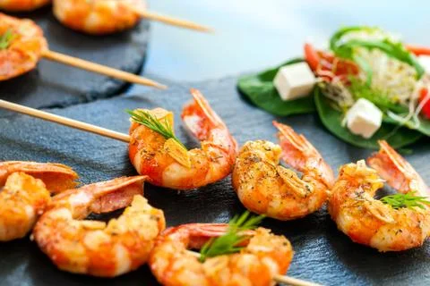 Appetizing giant shrimp starter. Stock Photos