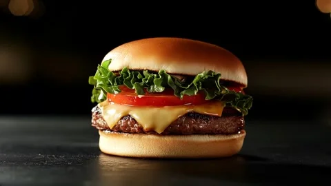 Appetizing Gourmet Hamburger on Dark Background - Slow Motion 4k 動画素材 306450839