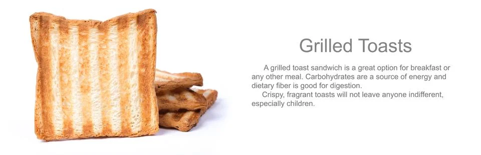 Appetizing grilled toast bread. Image on a white background, wide banner form Stock Photos