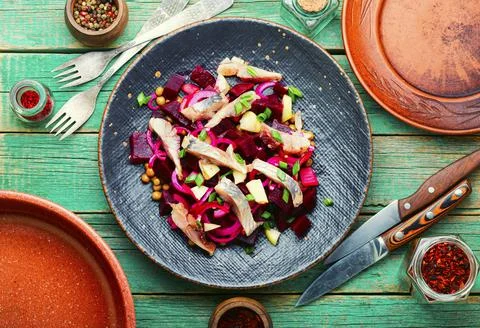 Appetizing herring salad Stock Photos