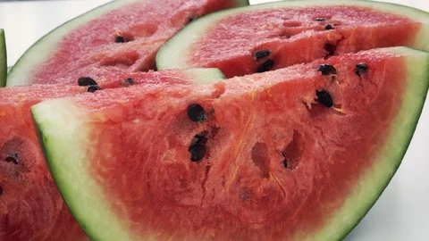 Appetizing juicy pulp of watermelon. Red watermelon close-up Vídeo Stock 121321176
