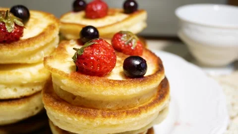 Appetizing pancakes on a plate. Stock Footage 319419041