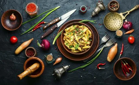 Appetizing pasta with minced meat Stock Photos