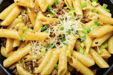 Appetizing pasta with minced meat Stock Photos