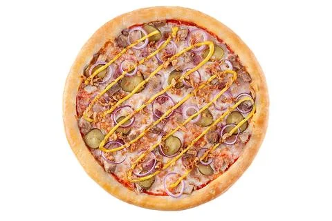 Appetizing Pepperoni Pizza, on a white background, isolate, for a food delivery Stock Photos