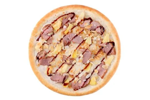 Appetizing Pepperoni Pizza, on a white background, isolate, for a food delivery Stock Photos