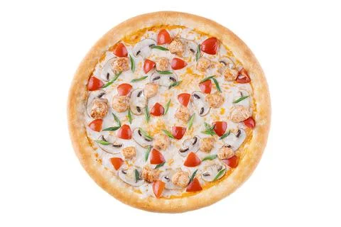 Appetizing Pepperoni Pizza, on a white background, isolate, for a food delivery Stock Photos