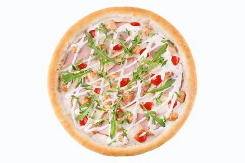 Appetizing Pepperoni Pizza, on a white background, isolate, for a food delivery Stock Photos