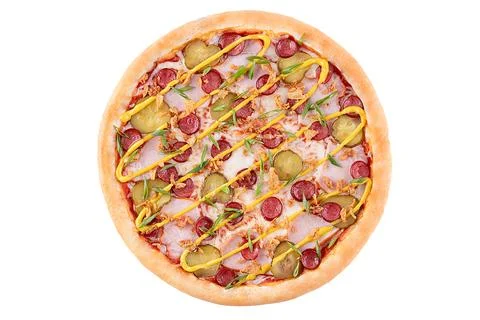 Appetizing Pepperoni Pizza, on a white background, isolate, for a food delivery Stock Photos