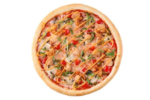 Appetizing Pepperoni Pizza, on a white background, isolate, for a food delivery Stock Photos