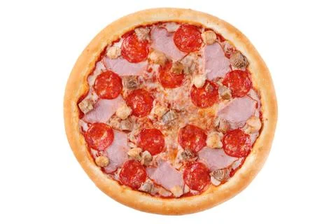 Appetizing Pepperoni Pizza, on a white background, isolate, for a food delivery Stock Photos