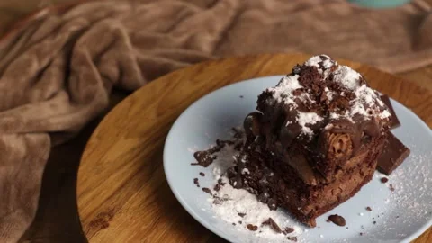 Appetizing piece of chocolate cake, brown cake for breakfast, lunch or dinner Stock Footage 222593062