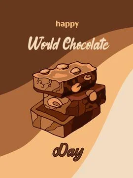 Appetizing pieces of milk chocolate with nuts. Celebrate world chocolate day Stock Illustration