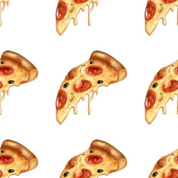 Appetizing pizza bright pattern. Fast food illustration. Stock Illustration