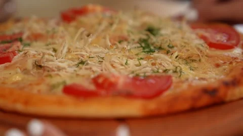 Appetizing pizza with chicken Stock Footage 244484271