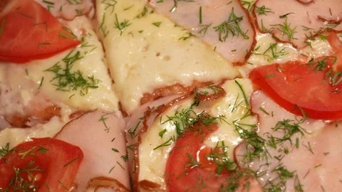 Appetizing pizza with ham Stock Footage 244484245