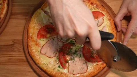 Appetizing pizza with ham Stock Footage 244484252