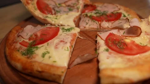 Appetizing pizza with ham Stock Footage 244484256
