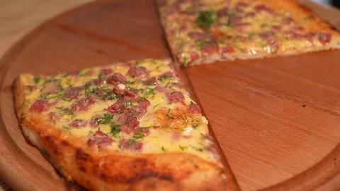Appetizing pizza with sausage Stock Footage 244484255