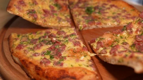 Appetizing pizza with sausage Stock Footage 244484257