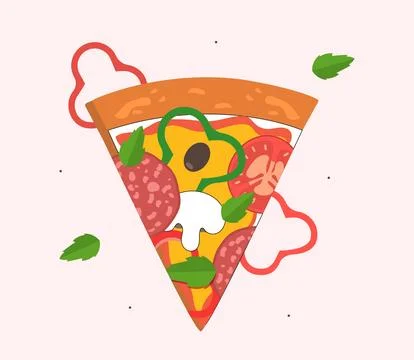 Appetizing pizza slice top view vector Stock Illustration