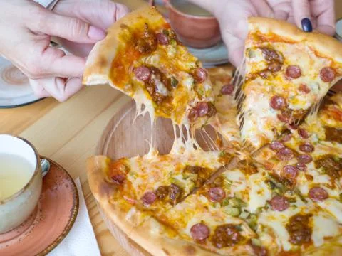 Appetizing pizza on the table. View from above Foto stock
