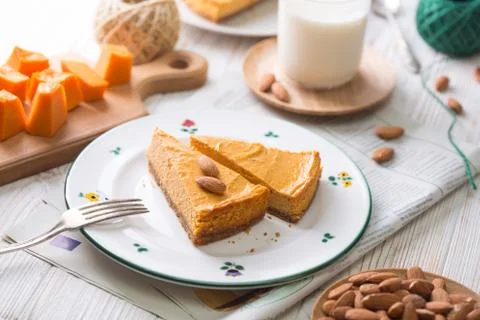 Appetizing pumpkin cheesecake Stock Photos