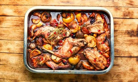 Appetizing rabbit stew. Stock Photos