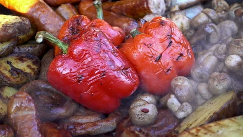 Appetizing red pepper close-up. Street food. Stock Footage 116273343
