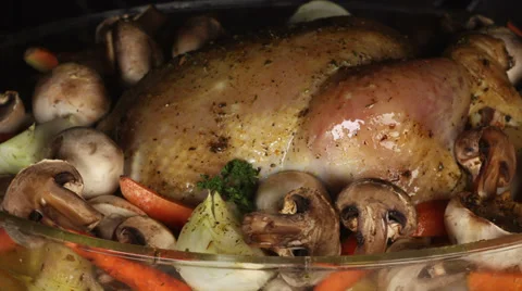 Appetizing roast chicken Stock Footage 33635561