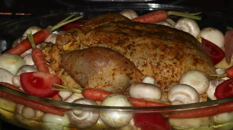 Appetizing roast chicken Stock Footage 33635677