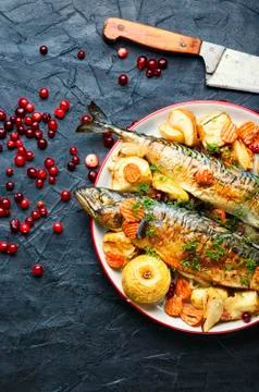 Appetizing roasted mackerel Stock Photos