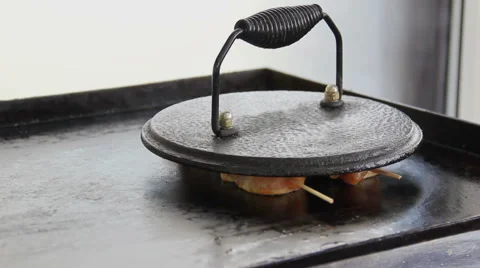 Appetizing roasted meat on the grill pan. Stock Footage 50180053