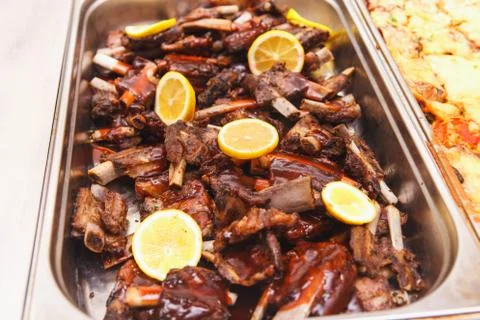 Appetizing roasted pork ribs Stockfoto's