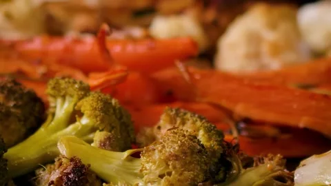 Appetizing Roasted Vegetables Panorama Sunday Roast Close Up Stock Footage 328094659