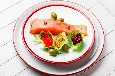 Appetizing salted salmon Stock Photos