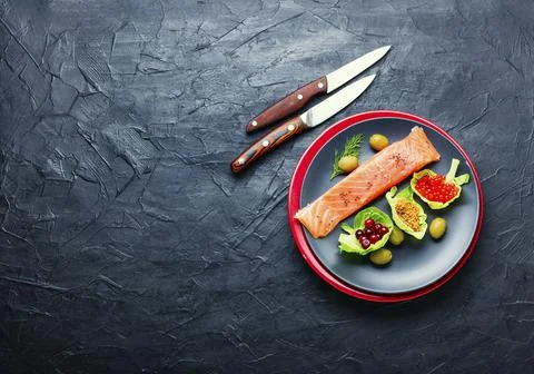 Appetizing salted salmon Stock Photos