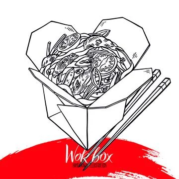 Appetizing sketch noodles with beef Stock-Illustration