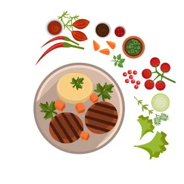 Appetizing Steak on Plate. Vector Illustration Stock Illustration