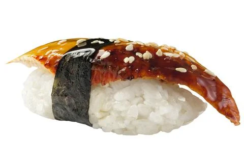 Appetizing sushi isolated on a white background. Close-up. Japanese food conc Stock Photos