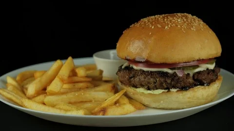 Appetizing tasty burger Stock Footage 80492249