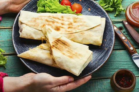 Appetizing Turkish shawarma. Stock Photos