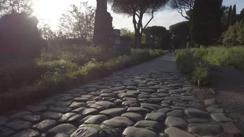 Via Appia Antica, Rome, Italy. Famous ancient Roman road. Stock Footage