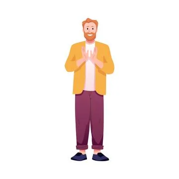 Applauding man, showing appreciation, vector flat happy bearded male character Stock Illustration