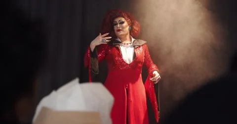 Applause, audience and stage with drag performer in theater for lgbt culture Stock Footage 314164702