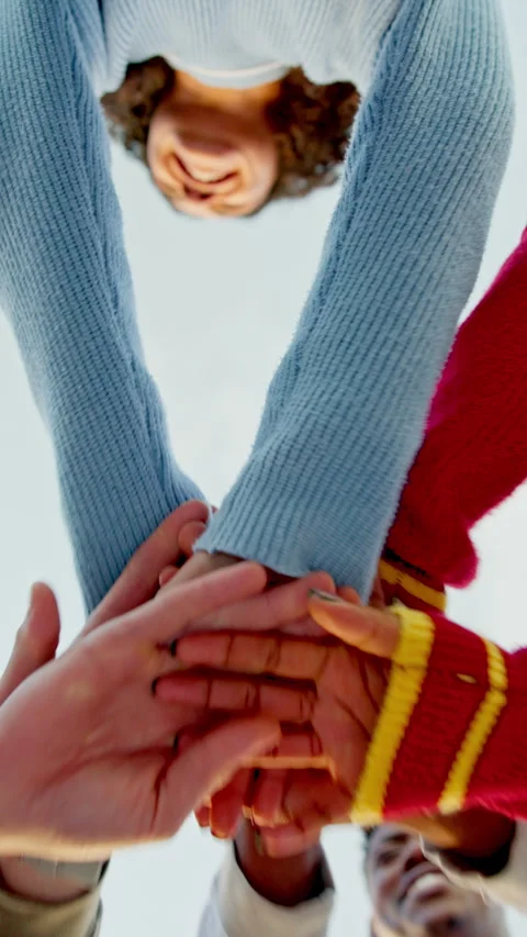 Applause, hand stack and people outdoor together for celebration, solidarity or 库存影片 338187947